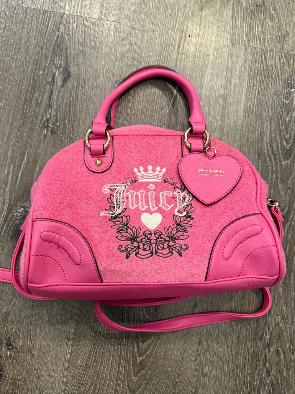 EUC Vintage Juicy Couture Hot Pink Heart Charm Satchel - Picture 2 of 9